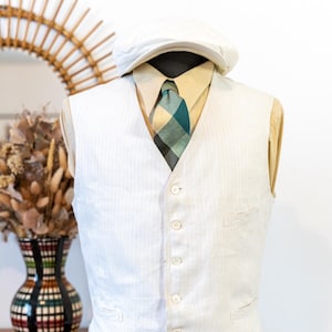 1920 1930s vintage French waistcoat white tie menswear, striped cotton fabric * Size 40