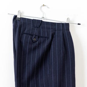 パンツ French vintage deep navy wool slacks 40s Vintage 1940s French Trousers, Double Pleated Navy Striped Wool