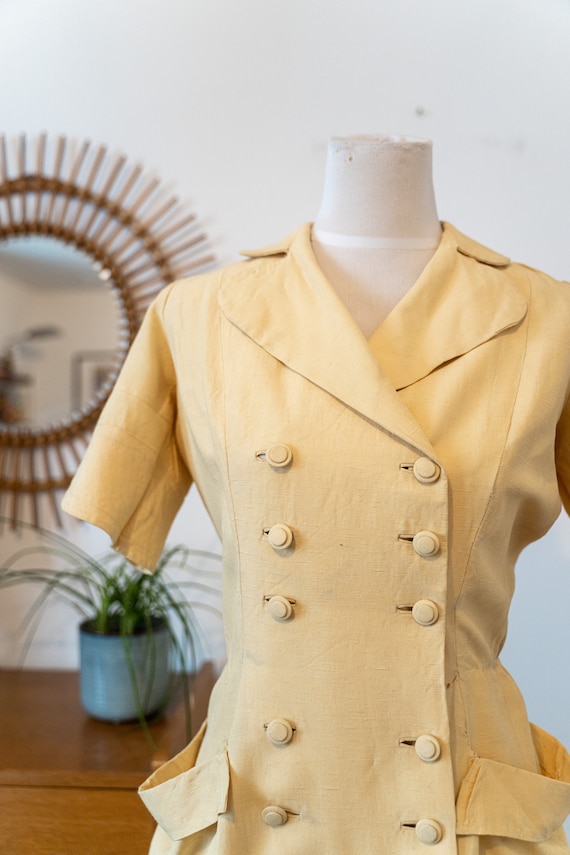 vintage 1940's 40s Handmade double breast Dress, … - image 9