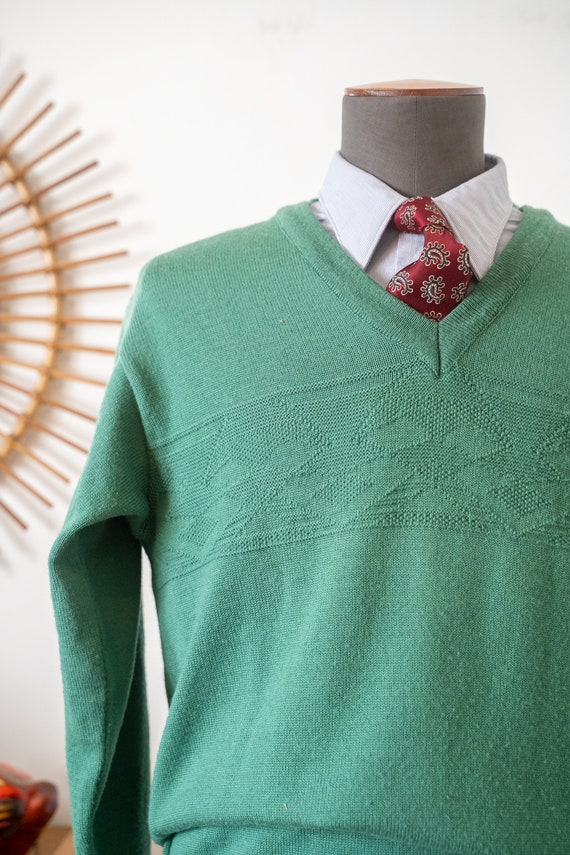 Pull style annees 1950 homme vert bouteille col v manches longues M Etsy France