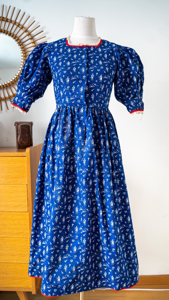 1930's VINTAGE french handmade cotton dress Dirdl