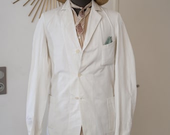 Veste d'été française années 40-50 à simple boutonnage * toile de coton blanche * taille 36/M