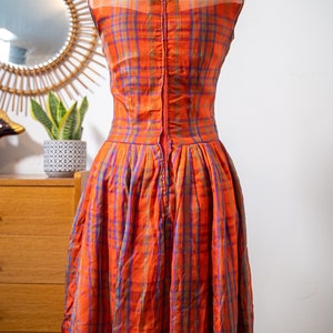 Vintage 1960s Dress orange checkered dress sleeveless dress Size M image 4