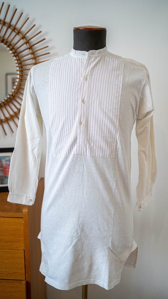 1920s-1930s French bib shirt pull over shirt colla