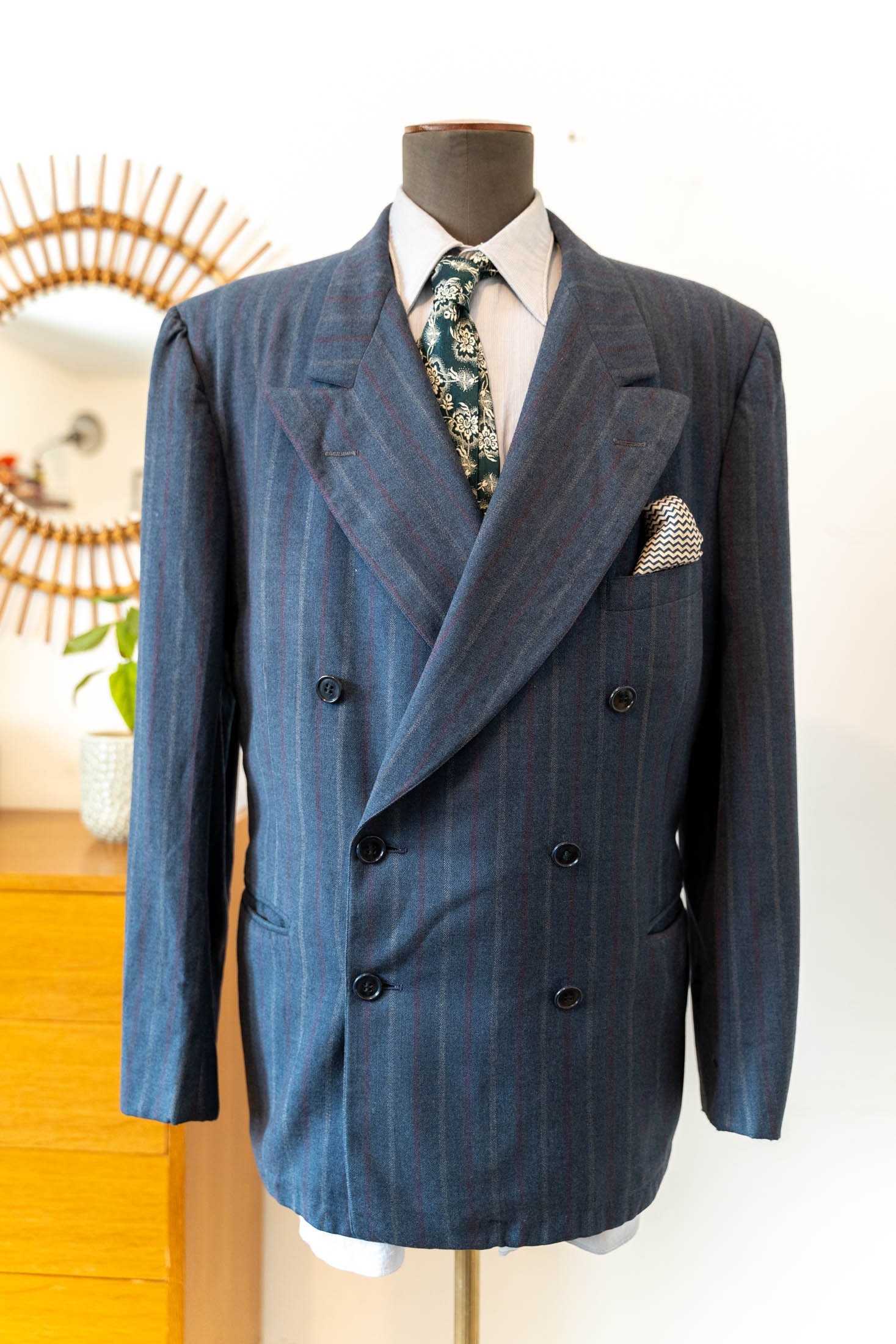 vintage pinstripe double chester coat