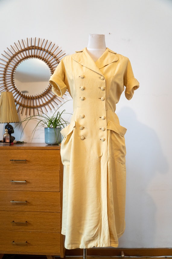 vintage 1940's 40s Handmade double breast Dress, … - image 4