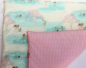 Wrap pad "Wander Woods" aqua with inlet - 75 x 80 cm - Vichy plaid pink 5 mm - piping pink - zipper - single piece