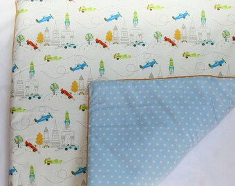 Wrap pad "Monsieur en Ville" with inlet - 75 x 80 cm - stars bleu - piping orange - zipper - single piece