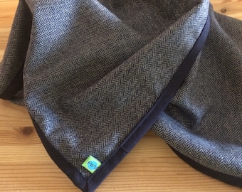 Fine cashmere blanket marine-grey herringbone pattern - edge color selectable - 3 sizes