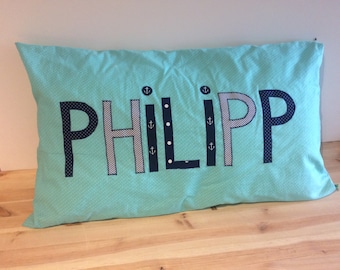 40 x 65 cm - cushion cover with name - colorful with mini dots or stars - free choice of colors / name in a color mix