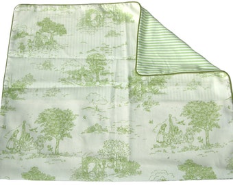 Pillow cover "Toile de Jouy" - 35 x 40 cm - Vichy stripes green - piping olive - hotel clasp - pillow case