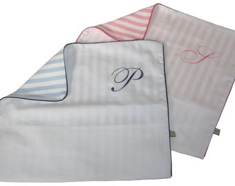 elegant pillowcase with monogram - 35 x 40 cm - coloured stripes - piqué - piping - hotel clasp