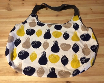 Tote bag with fruit salad yellow blue - Vichy plaid beige - webbing grey