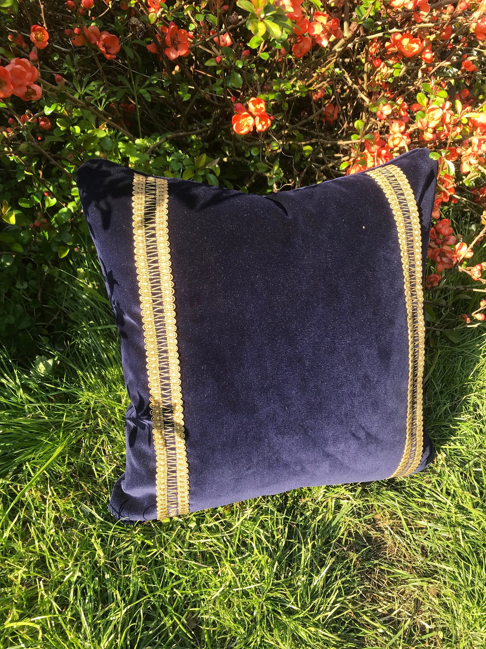 Midnight Blue Velvet Cushion With Pierre Frey Gold Trim. Etsy