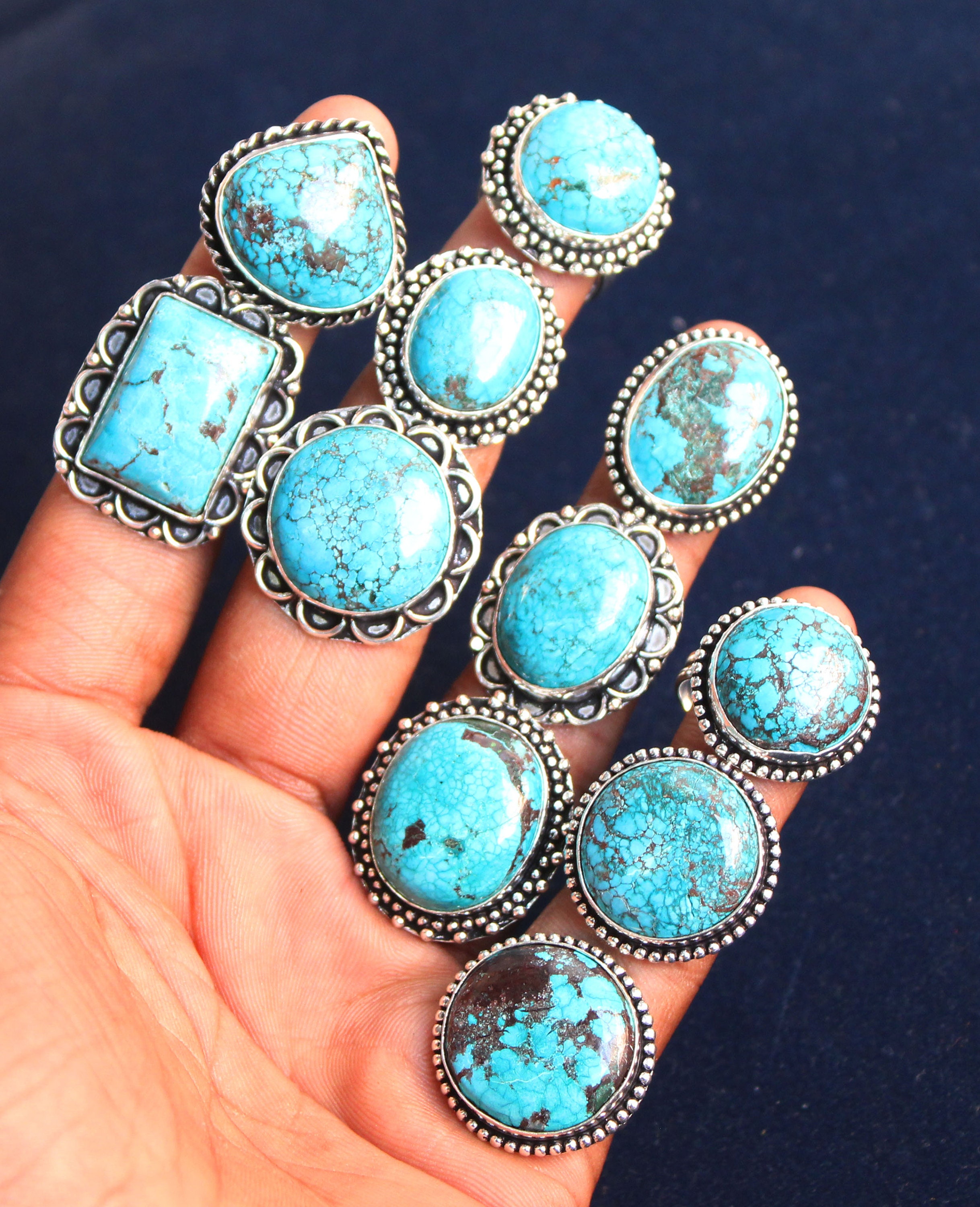 Natural Turquoise Gemstone Rings 925 Sterling Silver plated Etsy