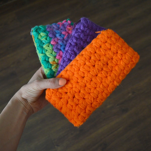 Crochet Bag Star Stitch Pattern Clutch with Colorful Lining