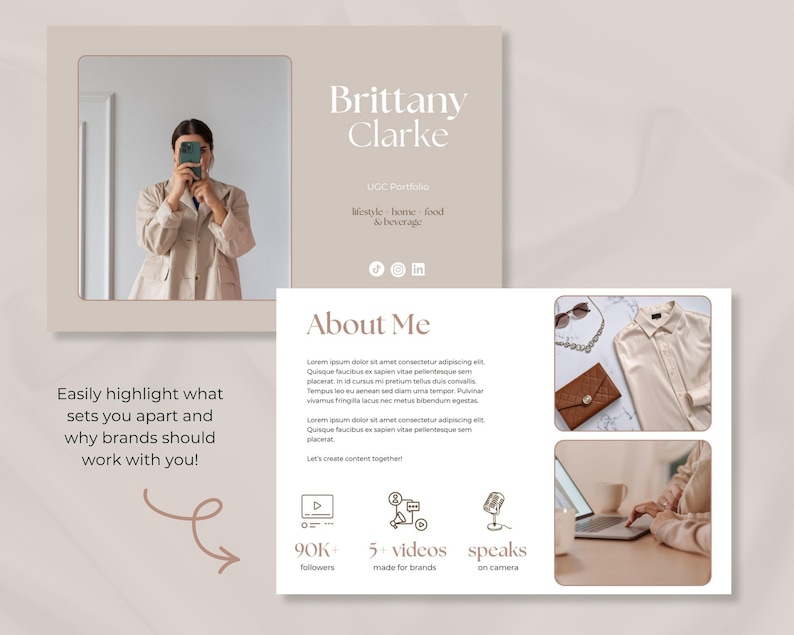 ugc portfolio template, beginner ugc portfolio template, content creator portfolio, ugc rate card, minimal content creator portfolio, canva portfolio template, media kit template, content creator template, ugc template, influencer template, influencer portfolio