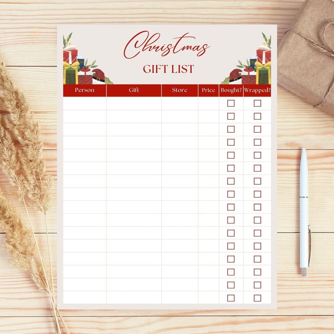 Christmas Gift List Printable | Christmas Shopping List Template ...