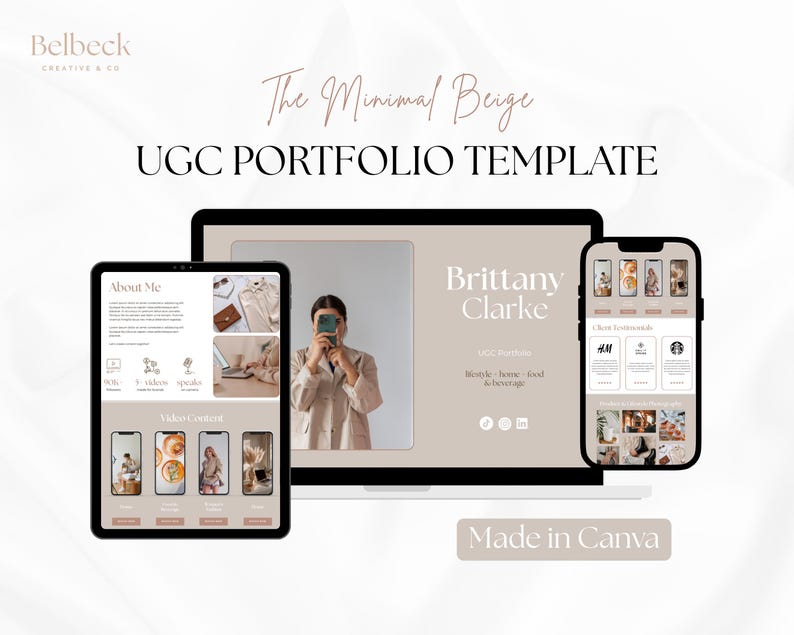 ugc portfolio template, beginner ugc portfolio template, content creator portfolio, ugc rate card, minimal content creator portfolio, canva portfolio template, media kit template, content creator template, ugc template, influencer template, influencer portfolio