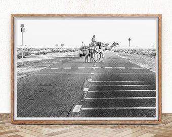 Camel Art Print, Desert Animal, Road, Camel At Crossroads, Arabic Prints, Bohemian Poster, Printable Wall Art, Moroccan Decor,  Dubai Photo