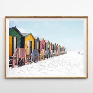 Beach Hut Print, Beach Wall Art, Digital Download, Surf Decor - Seaside Decor - Summer - Coastal Decor - Colorful Houses - &quot;Beach Living&quot;
