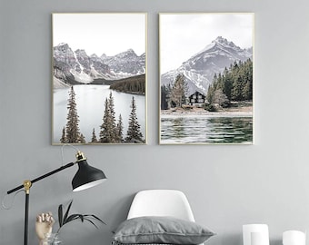 Set of 2 Mountain Prints Mountain Wall Art Decor Landscape Print Nature Photography lake Print Digital Download Mountain Printable Wall Art
