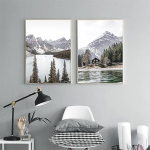 Set of 2 Mountain Prints Mountain Wall Art Decor Landscape Print Nature Photography lake Print Digital Download Mountain Printable Wall Art