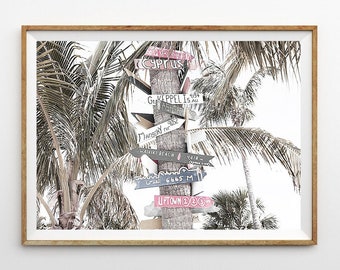 Playa pared arte Beach Signos impresión, Ocean Wall Art Beach Decoración, Arte de la pared tropical, Impresión costera, Impresión de palmeras, Fotografía tropical