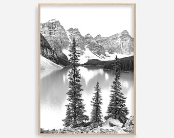 Mountain Prints, Nordic Wall Art, Landscape Photo, Nature Photography, Moraine lake Poster, Digital Download, Mountains Print Art, Forest