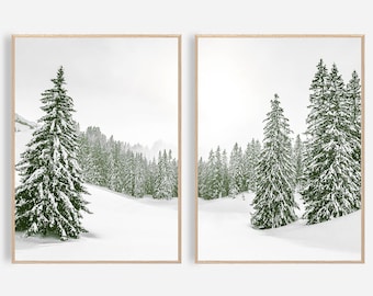 Winter Wall Art Christmas Wall Decor Winter Prints Set Christmas Print Winter Photography Evergreen Trees Holiday Forest Snow Wall Art Print