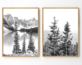 Set of 2 Mountain Prints, Nordic Wall Art Decor Digital Landscape Print, Nature Photography, Lake Poster, Canadian Print, Nature Wilderness