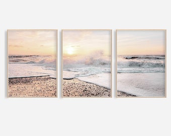Impresión de playa Arte de pared de playa Arte de pared de océano Conjunto de 3 Fotografía de océano Impresión de océano Arte de pared costera, Decoración de pared de olas, Cartel de playa de impresión de mar