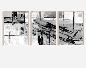 Abstract Wall Art Set of 3 Abstract Print Canvas Print Black And White Art Print Modern Abstract Art Abstract Painting Triptych Wall Art