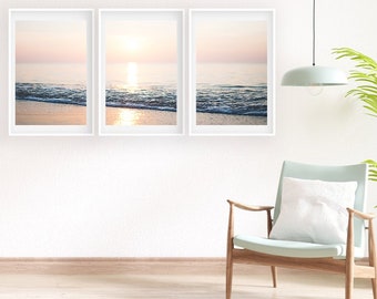 Beach Wall Art Set of 3 Beach Print Ocean Wall Art Sunset Print Ocean Photography Coastal Wall Art, Waves Wall Decor, Sea Print Beach Poster