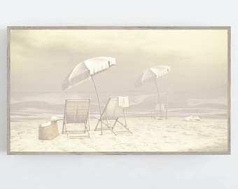 Samsung Frame TV Art, Beach Wall Art, Frame TV Art, Beach Scenery Photo Coastal Wall Decor, Beach Umbrella Frame TV Art, Beach Art for Tv