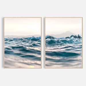 Conjunto de 2 impresiones, impresión de olas del océano, fotografía del océano, impresión de las olas del cartel del océano, arte de la pared del mar, arte de la pared de la onda, decoración de paisajes marinos del arte de la pared de la playa