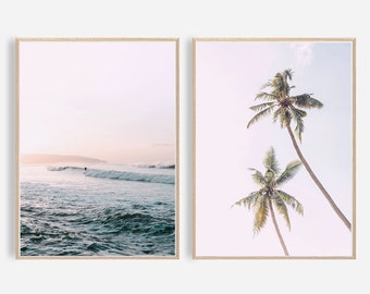 Beach Wall Art Set of 2 Beach Prints Coastal Print Ocean Print California Wall Art Surf Palm Tree Coastal Decor Beach Decor Beach Printable