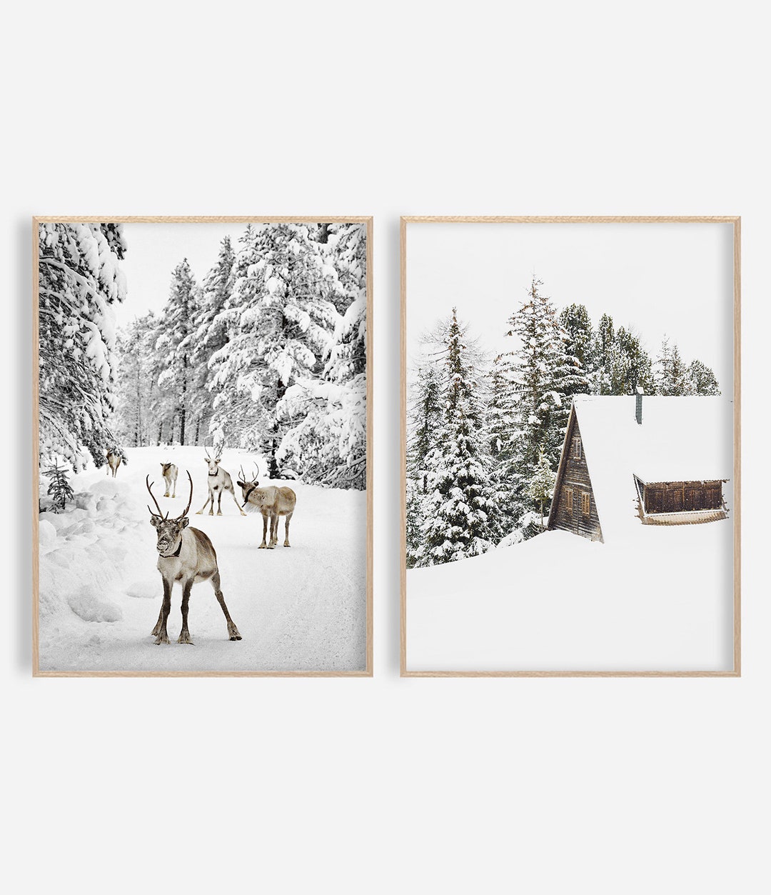 Winter Print Reindeer Print Winter Wall Art Set of 2 Prints Christmas ...