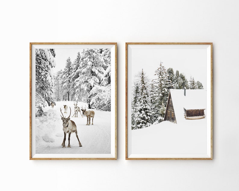 Winter Print Reindeer Print Winter Wall Art Set of 2 Prints Christmas ...