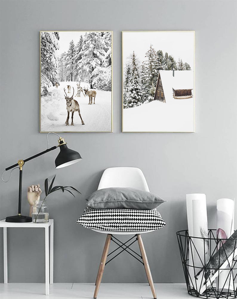Winter Print Reindeer Print Winter Wall Art Set of 2 Prints Christmas ...
