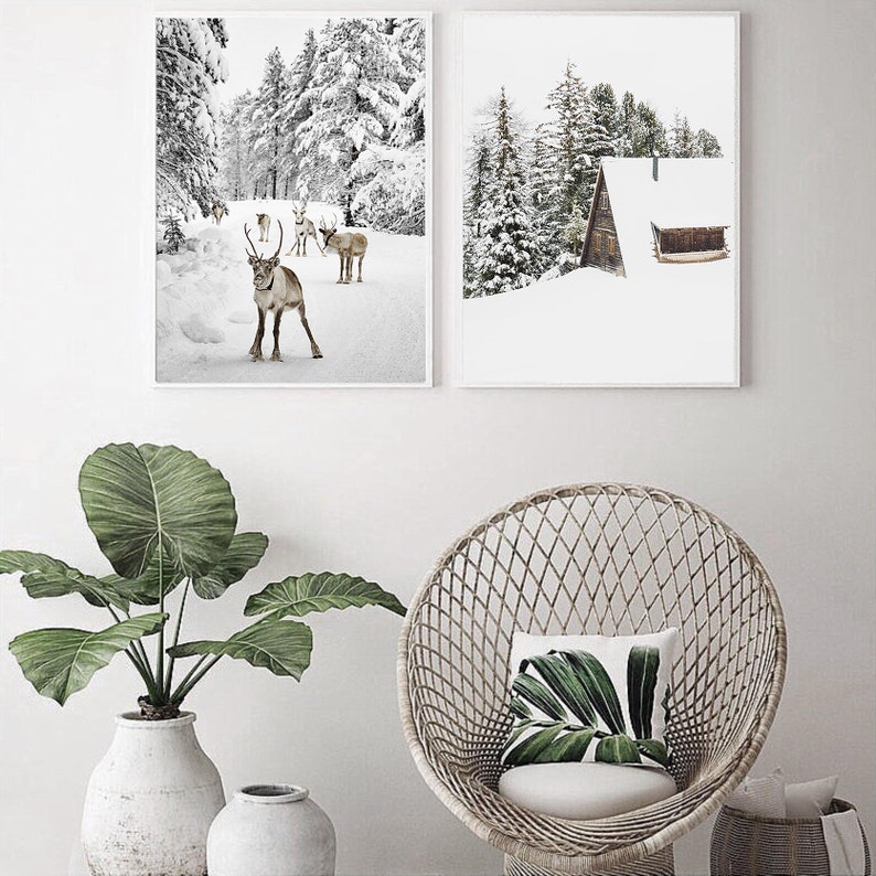 Winter Print Reindeer Print Winter Wall Art Set of 2 Prints Christmas ...