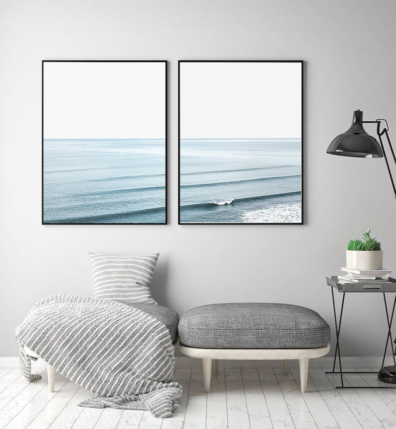 Beach Wall Art Set of 2 Beach Print Poster Ocean Wall Art Ocean Photography Ocean Waves Print Coastal Wall Art Waves Wall Decor Waves Poster image 2