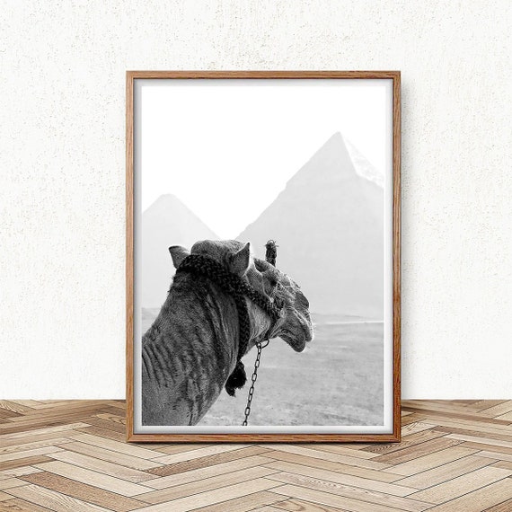 Black And White, Camel Art Print, Desert Animal Print, Digital Download, Boho Prints Nursery, Modern Boho Poster, Egyptian Decor, Pyramids