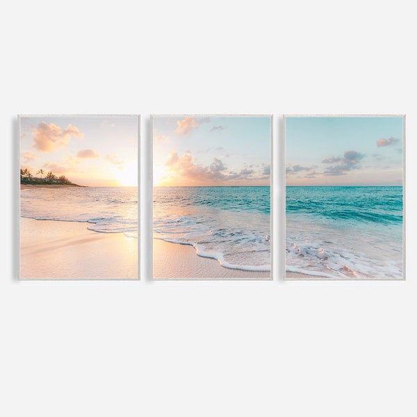 Beach Print Ocean Wall Art, Beach Wall Art Set of 3 Ocean Photography Ocean Print Coastal Wall Art, Waves Wall Decor, Sea Print Beach Poster