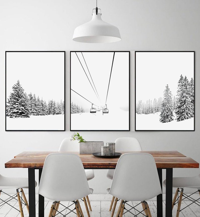 Winter Wall Art Winter Prints Set Skiing Prints Winter Decor Etsy