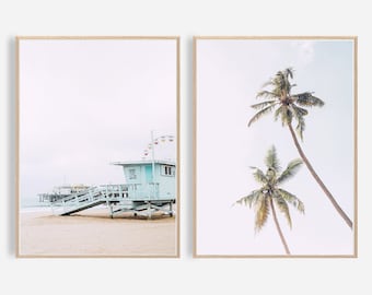 Beach Wall Art Set of 2 Beach Print Coastal Print Set Palm Tree Printable Wall Art California Wall Art Coastal Decor Beach Decor Ocean Print