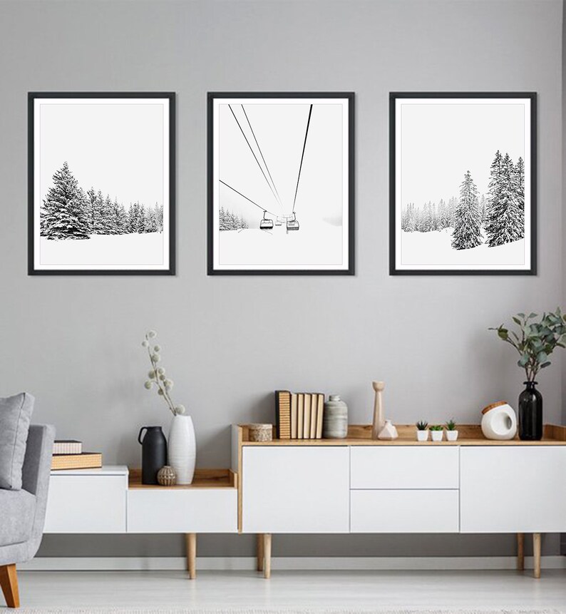 Winter Wall Art Winter Prints Set Skiing Prints Winter Decor Etsy