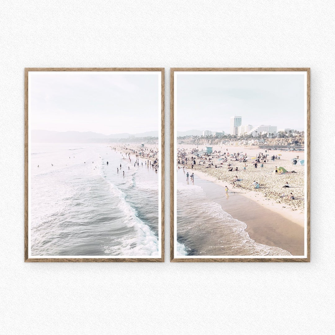 Beach Wall Art Aerial Beach Print Beach People Photo Set of 2 Ocean