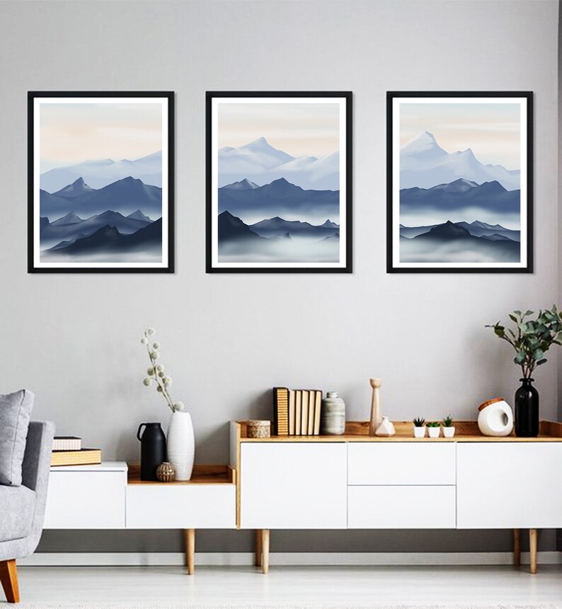 Abstract Mountain Print Mountain Wall Art Set di 3 acquerello Etsy Italia