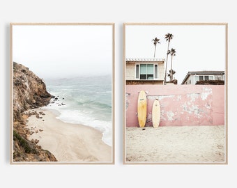 Beach Wall Art Beach Print Ocean Wall Art Pink Surf Print Surfboard Wall Art Surfboard Decor Surf Photography Summer Print California Print
